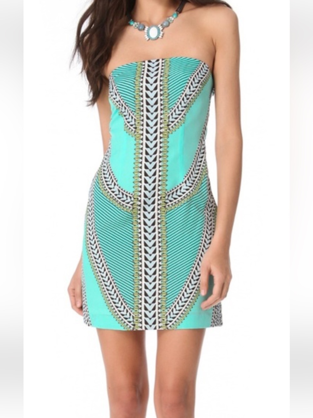 Mara Hoffman Strapless Turquoise Geometric Mini Dress